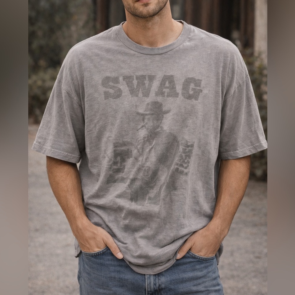 RARE GAP Men's Washed Gray 'SWAG' Graphic Outlaw Josey Wales Tee Clint Eastwood